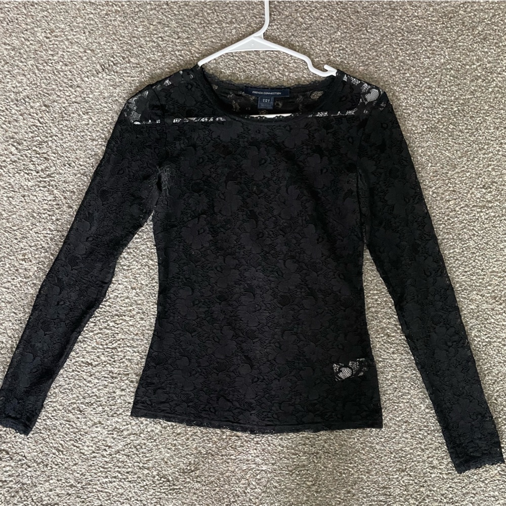 French Connection US2 Black Floral-Laced Top